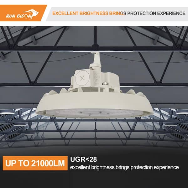 RUN BISON 10.4in. White 150W Integrated LED UFO High Bay Light Fixture, 4000K/5000K Up to 21000 Lumens, 0-10V Dimmable (4-PACK)