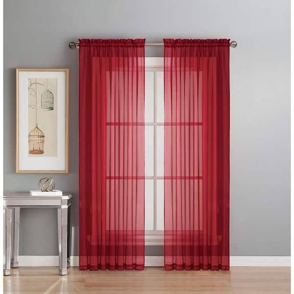 Window Elements Sheer Diamond Sheer 56 in. W x 63 in. L Rod Pocket Extra Wide Curtain Panel in Red