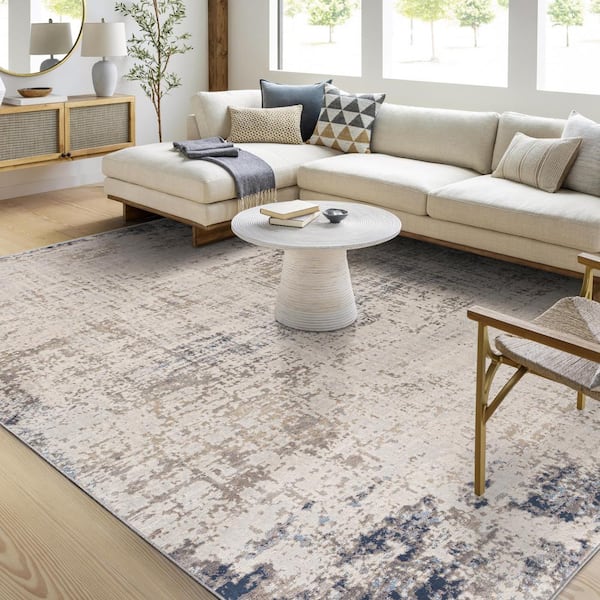Hathor Navy 12 ft. x 15 ft. Modern Abstract Polypropylene Rectangular Area Rug