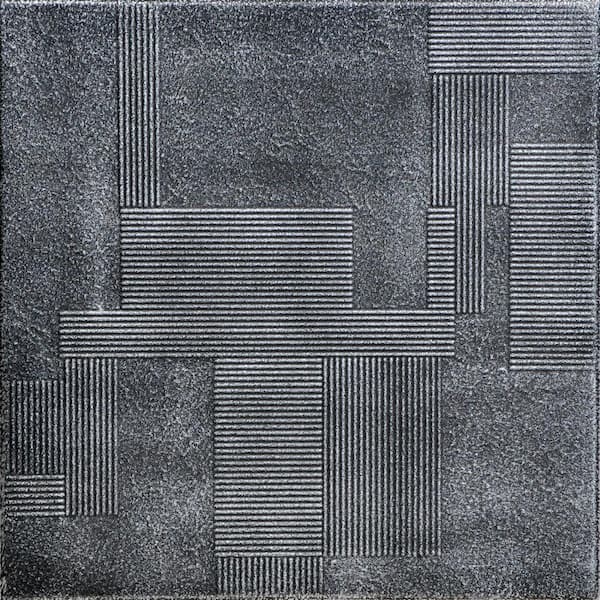 A La Maison Ceilings Vectors Black Silver 1.6 ft. x 1.6 ft. Decorative Foam Glue Up Ceiling Tile (21.6 sq. ft./case)