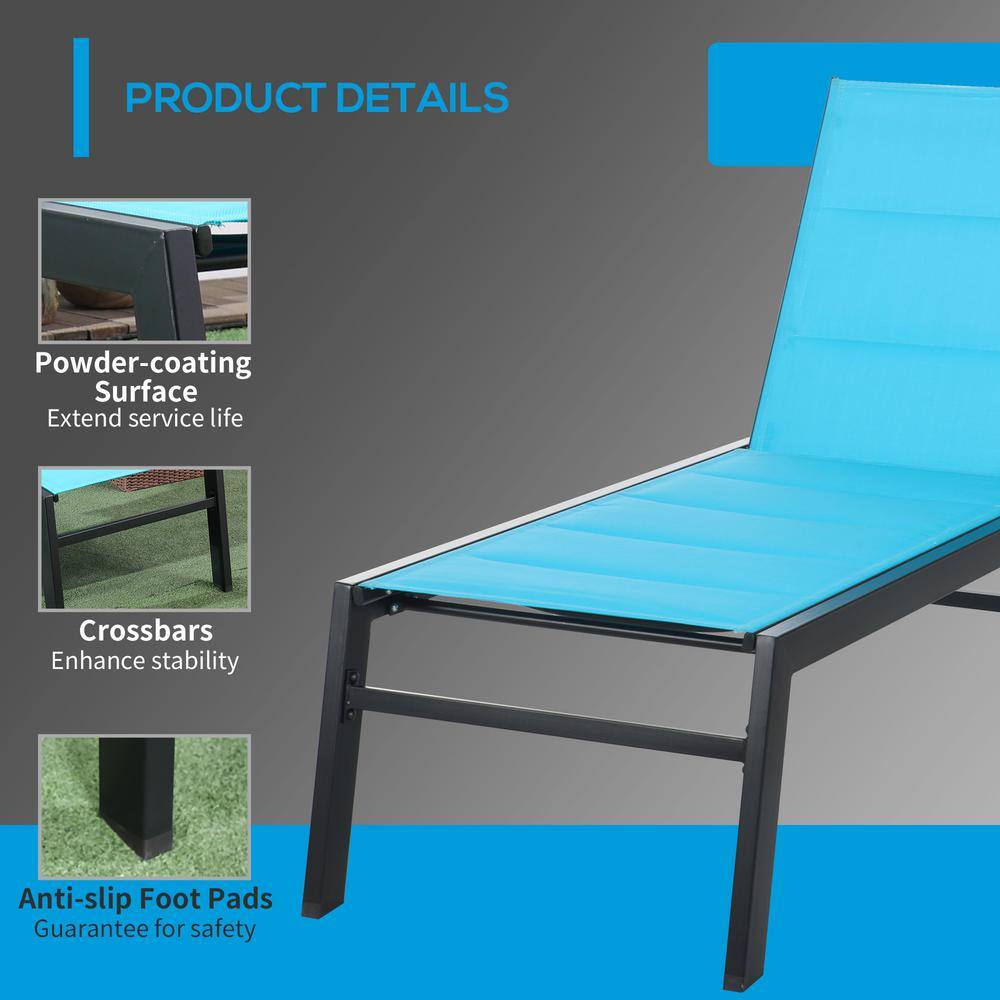 Blue Steel Frame Armless Outdoor Chaise Lounge Chair
