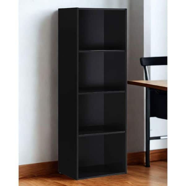 L'Baiet 47.3 in. Tall Black Wood 4-Shelf Bookcase with Open Storage 4-Tier Bookshelf for Home or Office