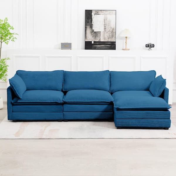 JEAREY 112 in. W 4-Piece Modern Fabric Sectional Sofa with Ottoman in Navy