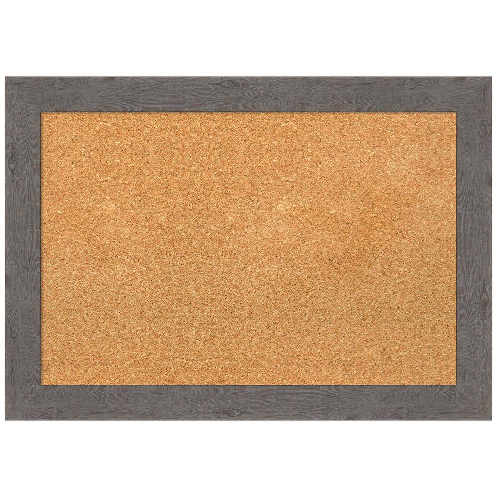 Rustic Gray Wood Framed Natural Corkboard 27" x 19"