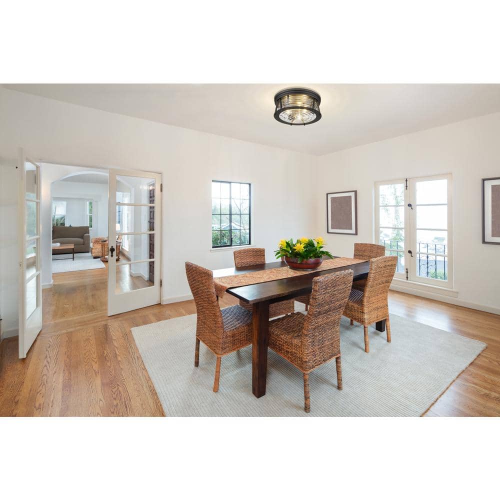 Cape Harbor 16'' Bronze and Glass Transitional Flush Mount Light
