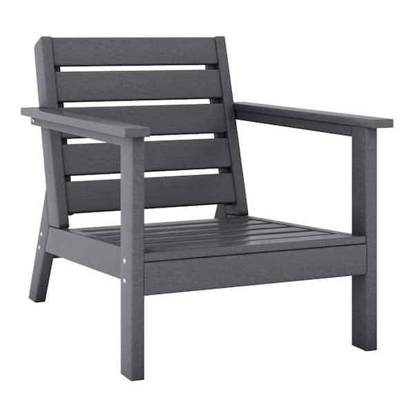 Birchwood Outdoor Patio Deep Seating HDPE Lounge Chair with Arms in Gray