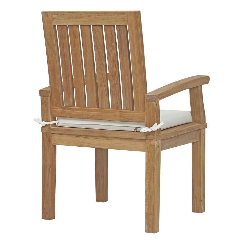 Natural Teak Outdoor Dining Chair with White Cushions