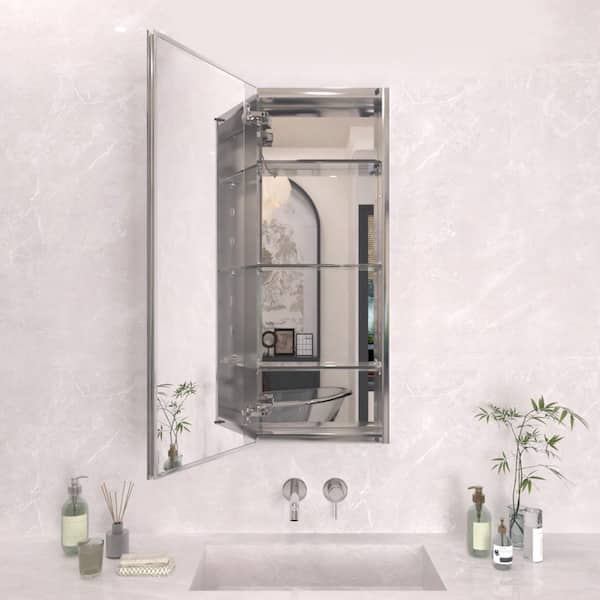 15 in. x 36 in. Frameless Recessed or Surface-Mount Beveled Single Mirror Bathroom Medicine Cabinet