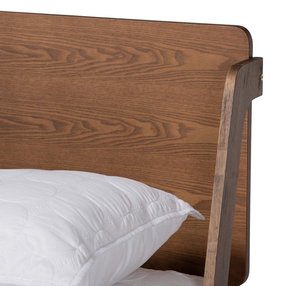 Sadler King Walnut Wood Frame Platform Bed with Tufted Headboard
