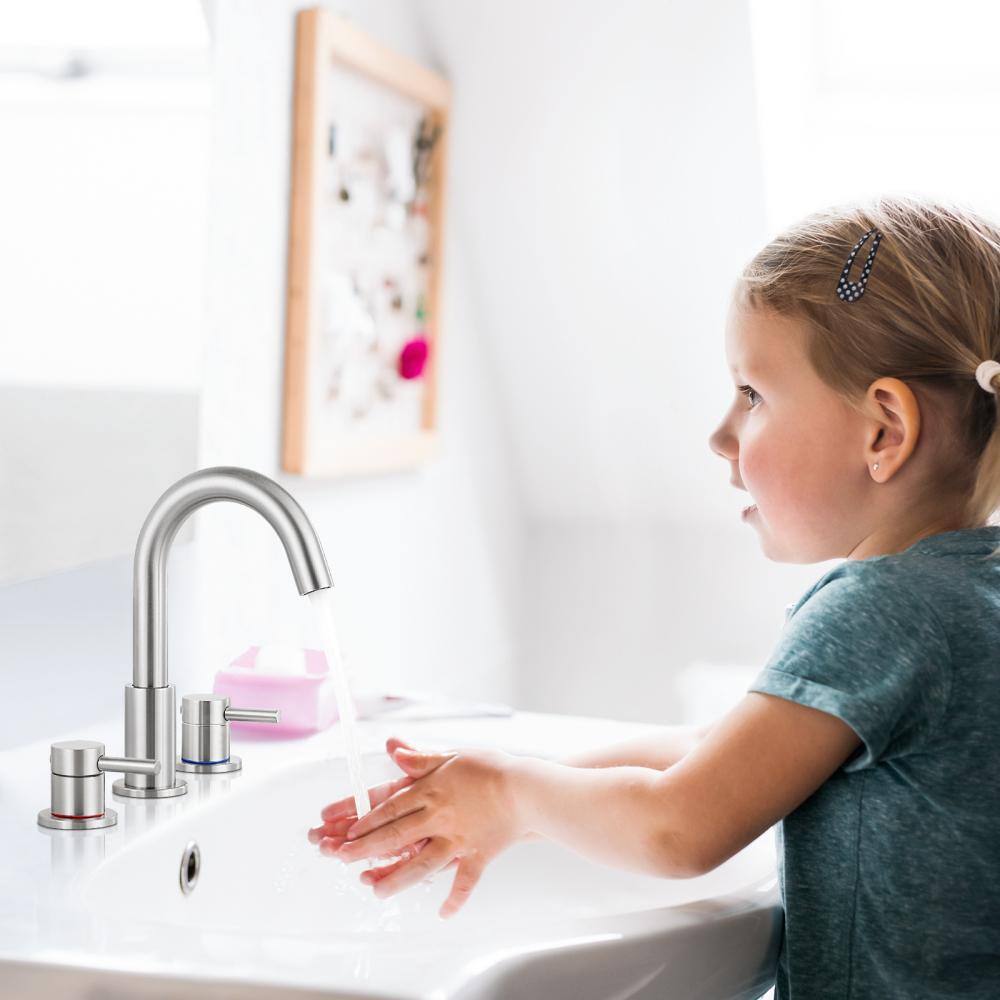 Brushed Nickel 8-Inch Widespread Double Handle Bathroom Faucet