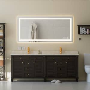 60 in. W x 28 in. H Rectangular Frameless Anti-fog Horizontal Vertical Hanging Wall Bathroom Vanity Mirror in Silver
