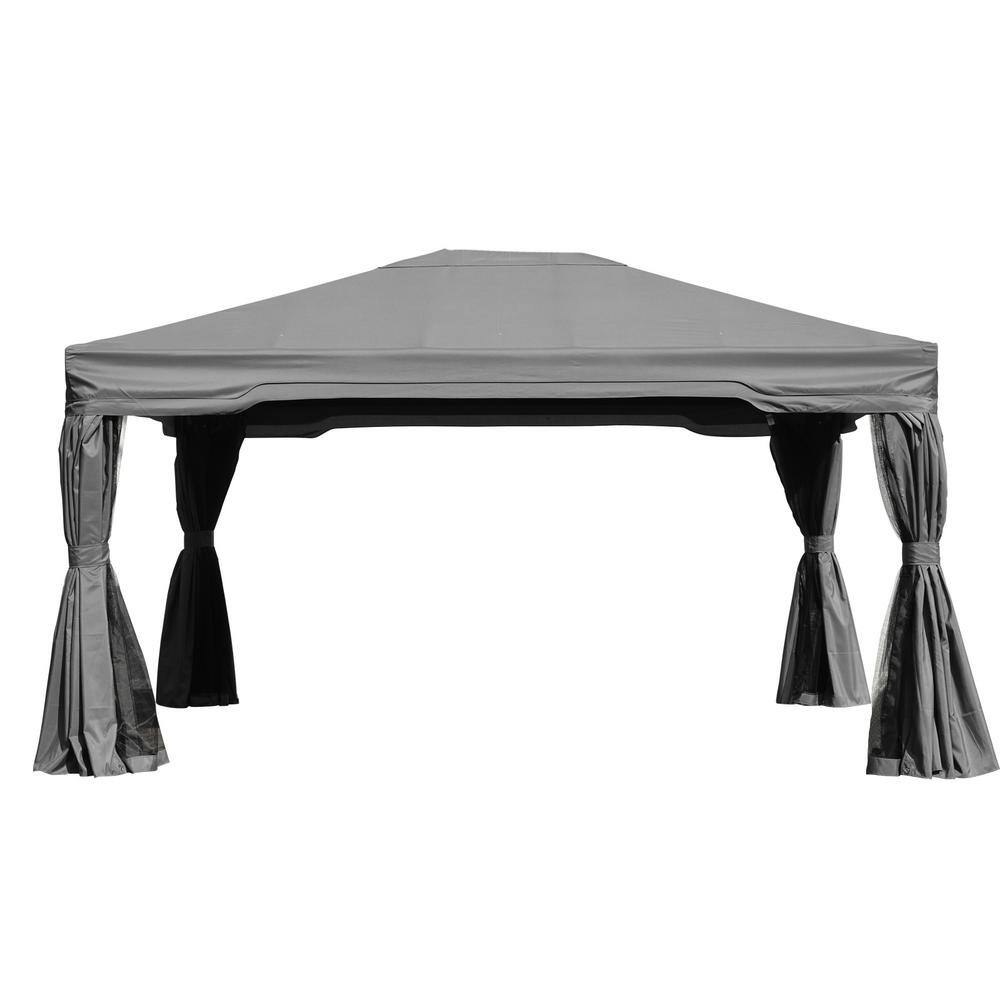 Aoodor 14 ft. x 12 ft. Gray Aluminum Frame Outdoor Patio Soft Top Gazebo Party Event Canopy Tent w/Curtain and Mosquito Net