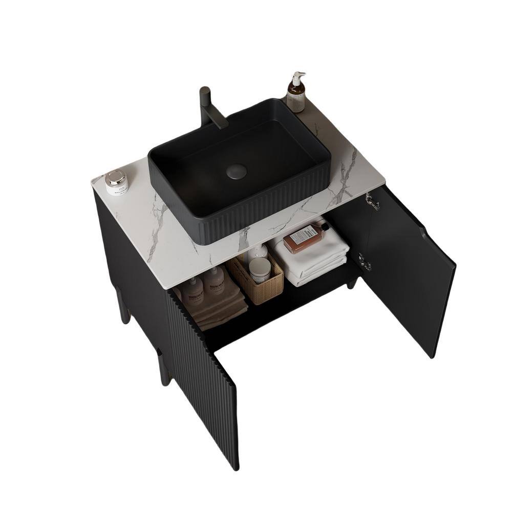 Liory 30 in. Single Sink Freestanding Black Bath Vanity with White Sintered Stone Counter Top price history on PriceWatchPro