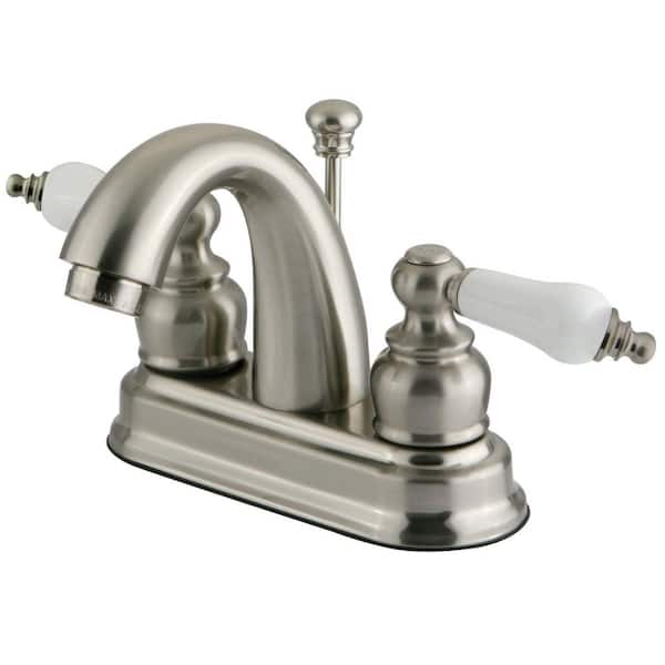 Kingston Brass Restoration 4 in. Centerset 2-Handle Bathroom Faucet with Plastic Pop-Up in Brushed Nickel