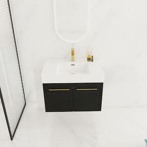 29.5 in. W x 18 in. D x 22 in. H Wall Mounted Bath Vanity in Black with White Resin Top and Single Sink