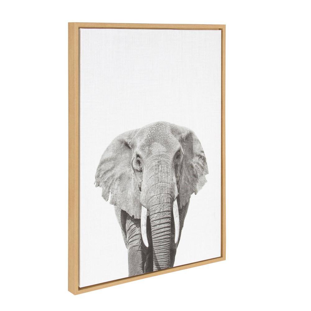 Natural Wood Framed Elephant Canvas Wall Art, 23x33