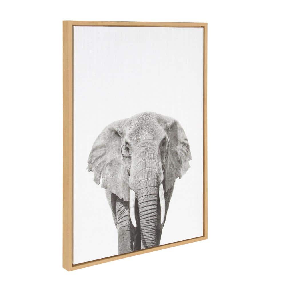 Natural Wood Framed Elephant Canvas Wall Art, 23x33