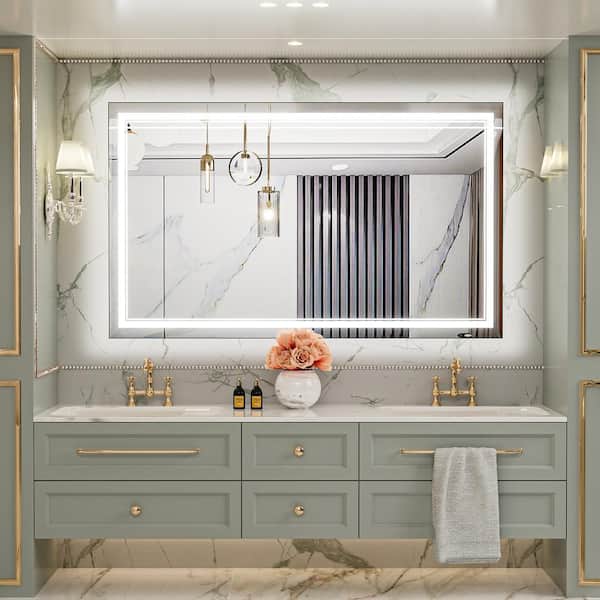 KeonJinn 60 in. W x 36 in. H Rectangular Frameless LED Light Anti