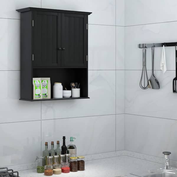 Bunpeony 23.5 in. W x 7.5 in. D x 28 in. D Bathroom Storage Wall Cabinet in Black