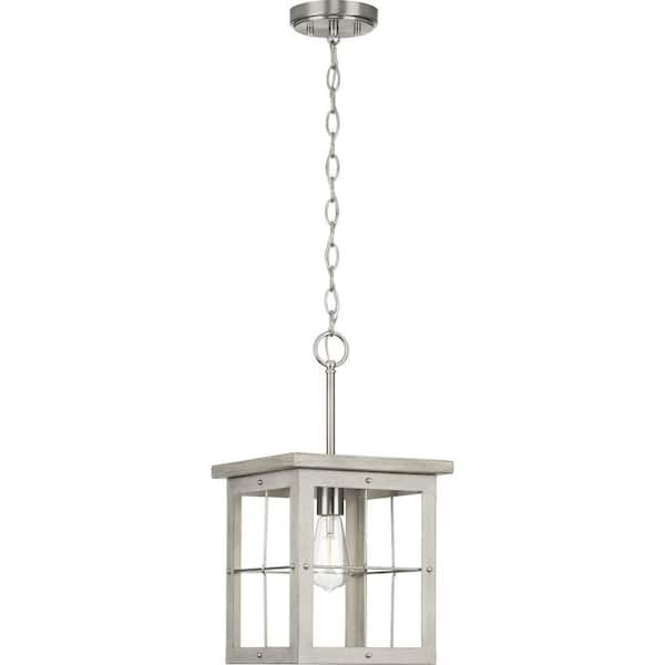 Progress Lighting Hedgerow 1-Light Grey Washed Oak Farmhouse Mini-Pendant Hanging Light