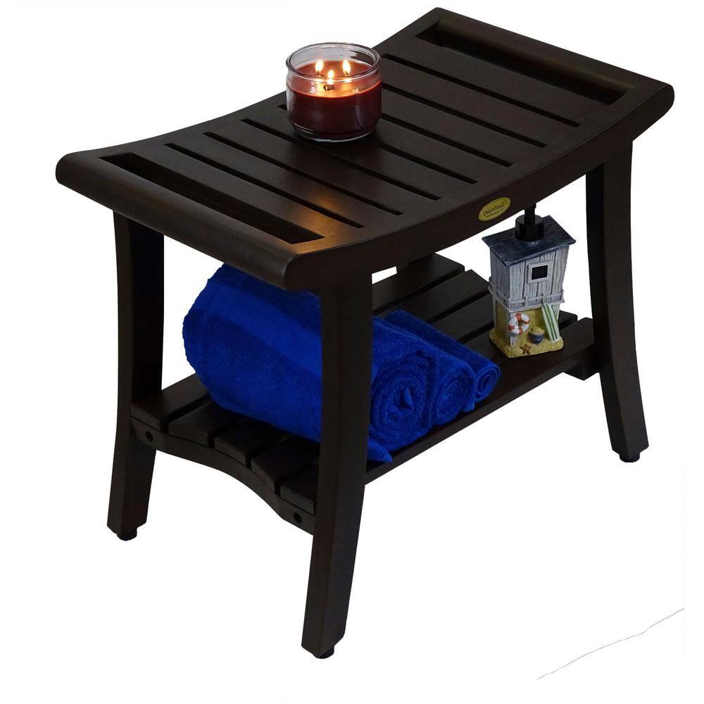 Elegant Harmony 24" Wide Teak Wood Safety Shower Bench with Shelf