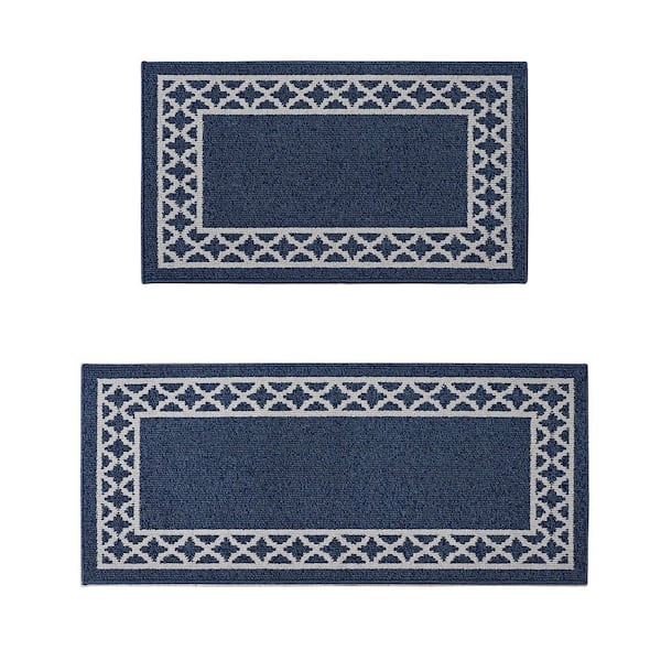 Washable Skid Resistant Denim Twist/Light Grey  2.2 ft. x 4 ft. / 2.2 ft. x 5 ft. All Loop Tufted Area Rug Set