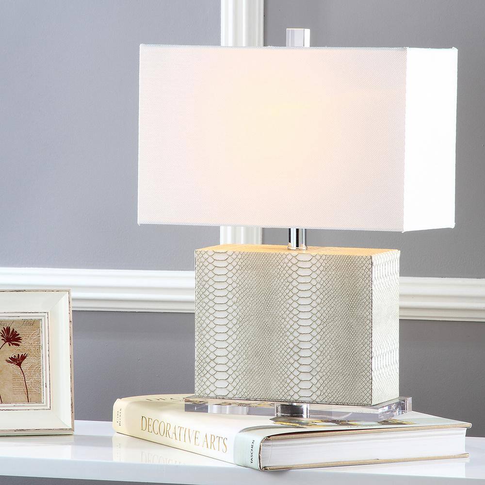 Arcadian Cream Faux Leather Geometric Table Lamp Set of 2