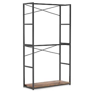 78 in. Brown Free-standing Industrial Clothes Rack Freestanding Closet Organizer Storage with Double Rods