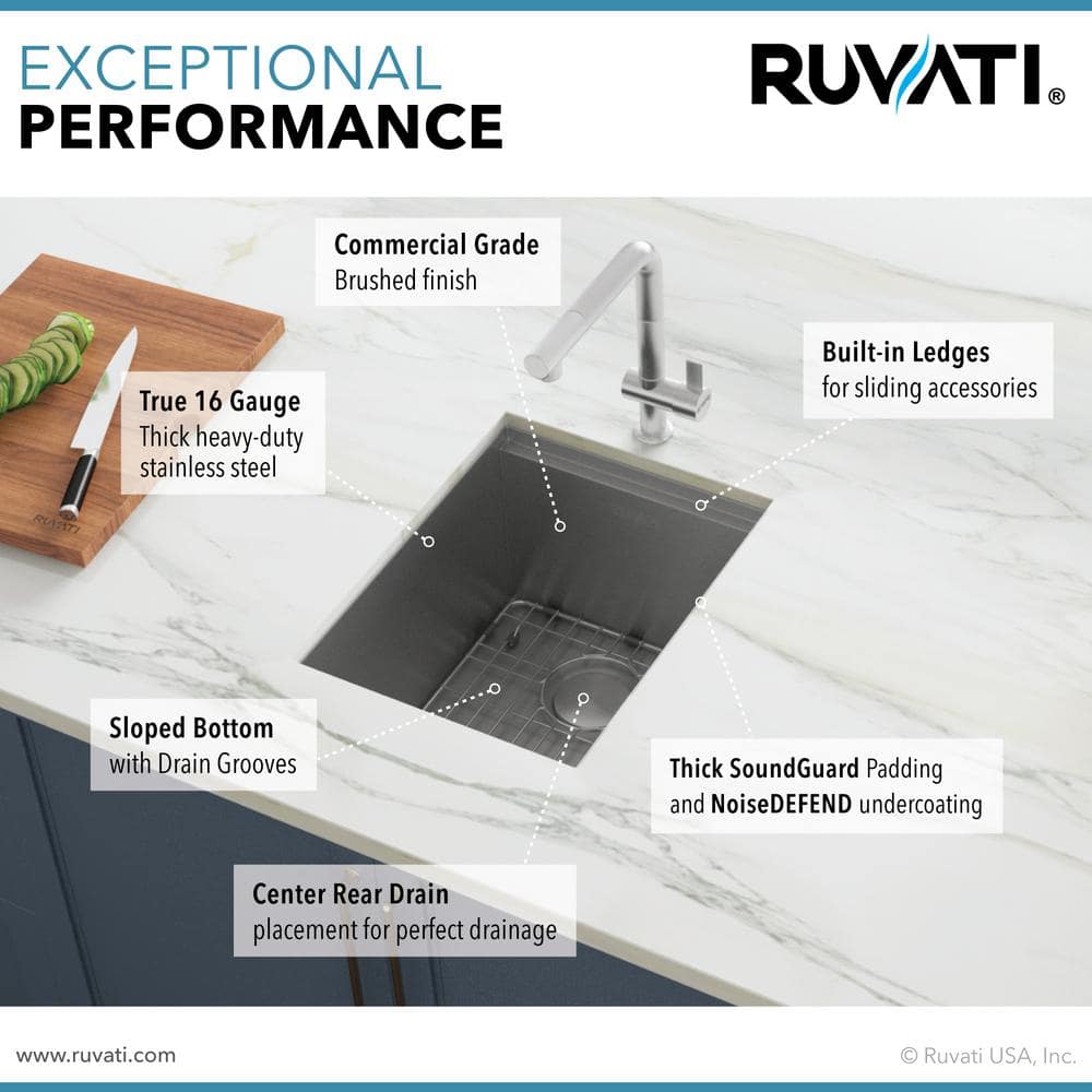 Ruvati 15" Stainless Steel Workstation Sink with Wood Cutting Board