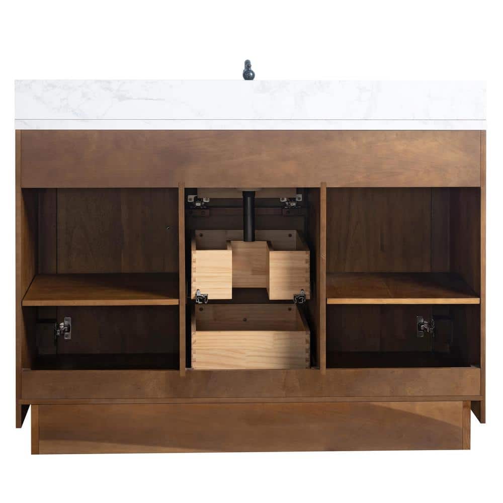 48'' Tan Poplar Wood Bathroom Vanity with Marble Top