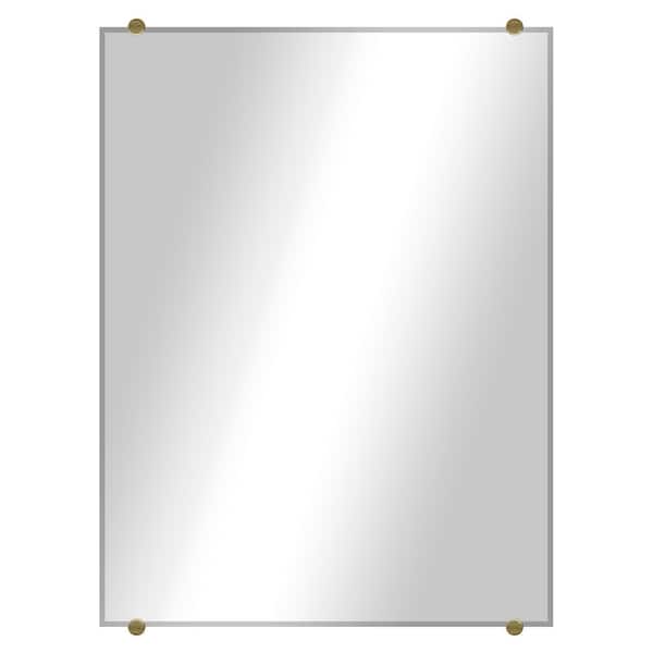 Unbranded Modern Rustic (16in. W x 20in. H) Frameless Beveled Rectangular Wall Mirror with Brass Round Clips