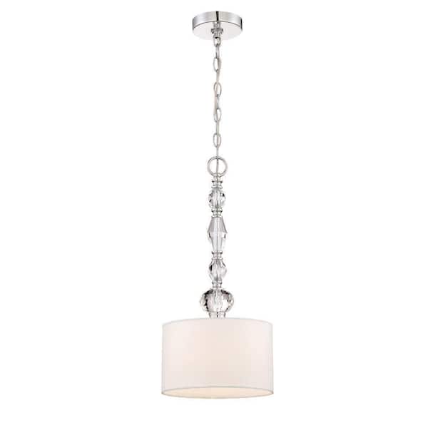 Evi 60-Watt 1-Light Chrome Traditional Mini Pendant Light with White Linen Shade and No Bulbs Included