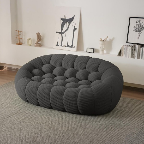98.43 in. Flared Arm Polyester Curved Bubble Sectional Sofa in Dark Gray 3 Seater For Living Room Apartment Couch
