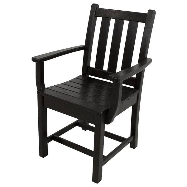 POLYWOOD Traditional Garden Black All-Weather Plastic Outdoor Dining Arm Chair
