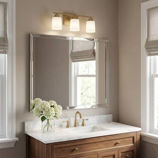 Vinton 20.75 in. W 3-Light Satin Brass Traditional Bathroom Vanity Light with Etched Glass Shades