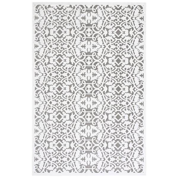 Paradise 5 ft. x 7 ft. Ivory/Dark Gray Ornate Floral Striped Area Rug