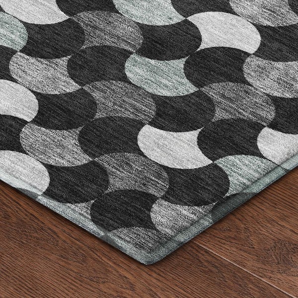 Mayfield Premium Machine Washable Abstract AMF2568 Black 2 ft. x 3 ft. Accent Rug