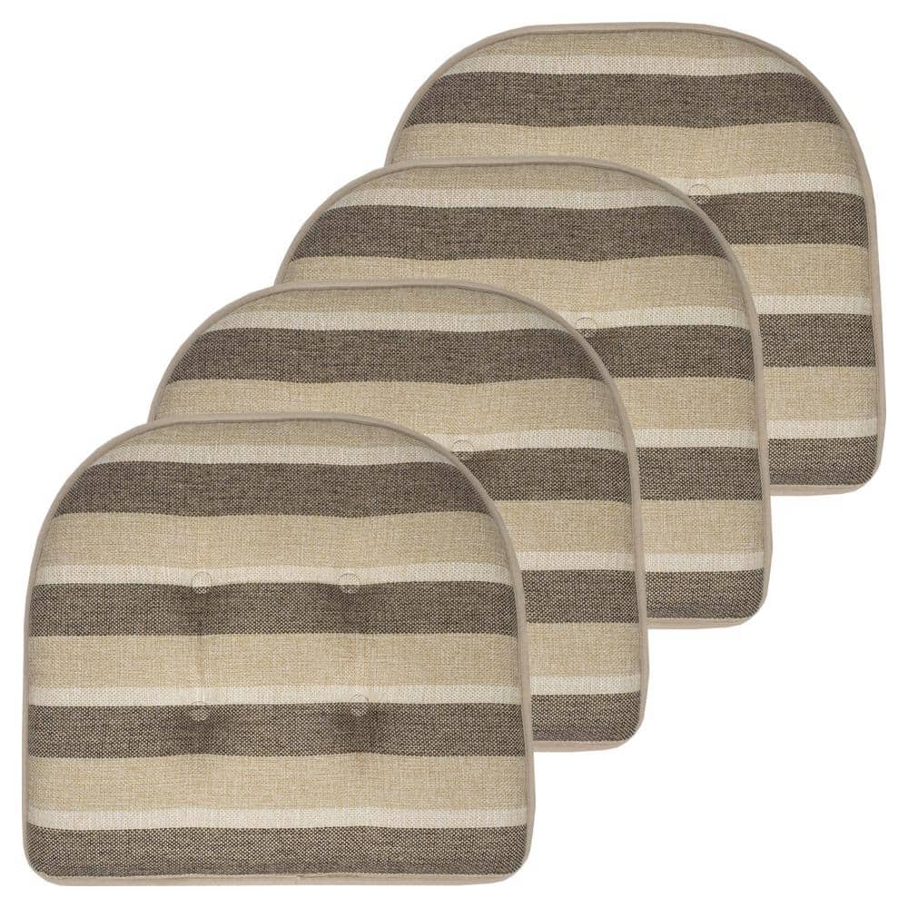 Bradford Stripe U-Shape Memory Foam 17 in.x16 in. Non-Slip Back, Chair Cushion (4-Pack) Beige/Brown price history on PriceWatchPro