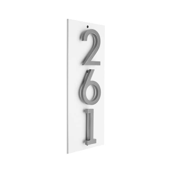 Floating Stand-Off 3-Number Vertical Sign White with Silver Modern Font Numbers