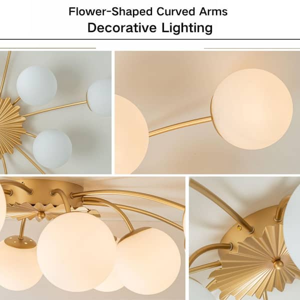 HUOKU Ceder 39.4 in. W 12-Light Brushed Gold Modern Sputnik Semi