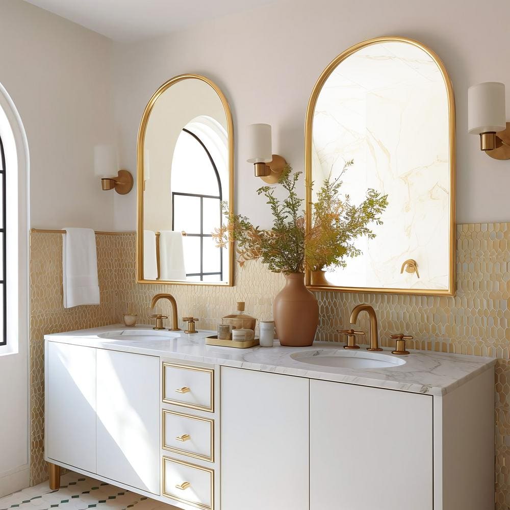 24 in. W x 32 in. H Arched Mirror for Bathroom Entryway Wall Decor Metal Fr