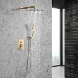 Single-Handle 1-Spray Square High Pressure Shower Faucet with 10 in. Shower Head in Brushed Gold (Valve Included)