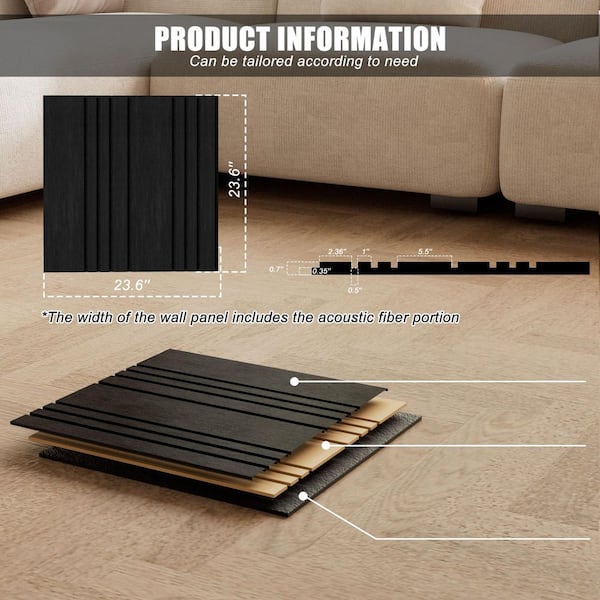 Mlfortlife Black 0.7 in. x 1.97 ft. x 1.97 ft. Staggered Wood Slat