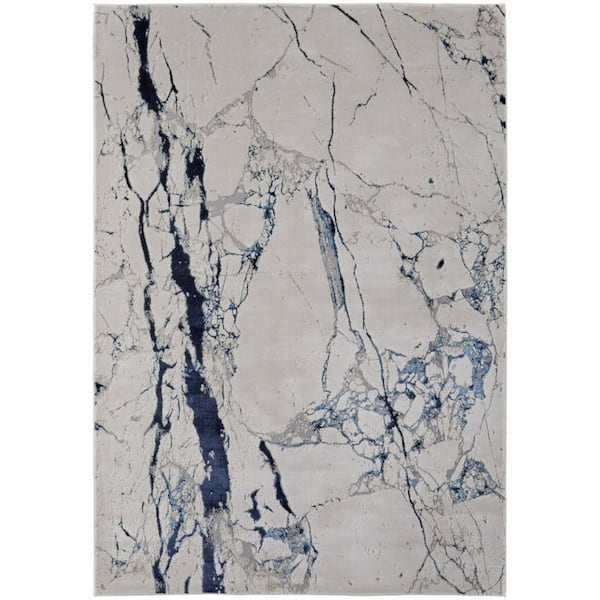 Ivory and Blue 5 ft. x 8 ft. Abstract Area Rug