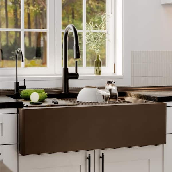 Karran 34 in. Farmhouse Single Bowl Quartz Workstation Kitchen