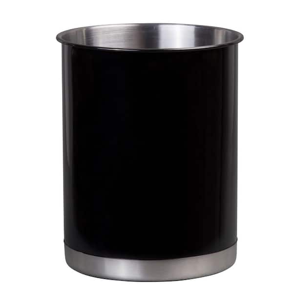 Creative Home Heavy Gauge Black 5 in. Dia. x 6-1/4 in. H Small Stainless Steel Tool Crock Utensil Flatware Holder