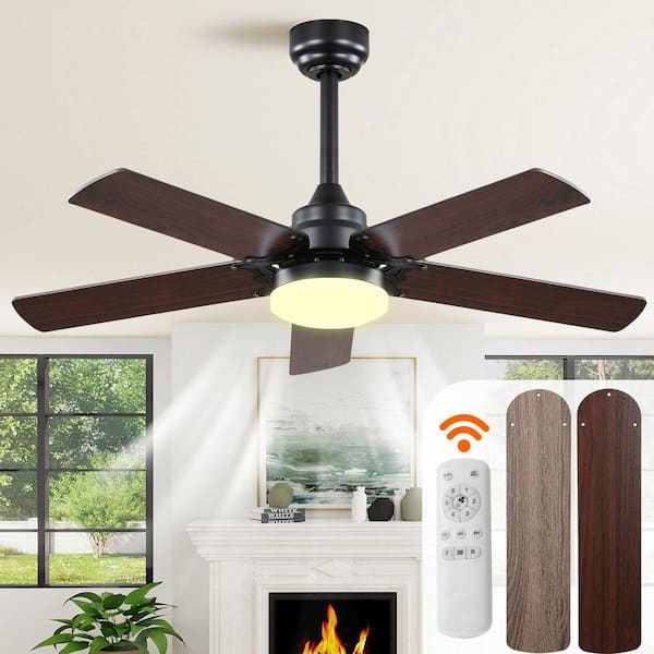 Low Profile 42 in. Ceiling Fan 5 Blades Noiseless Reversible Dc Motor Remote Control With Led Light