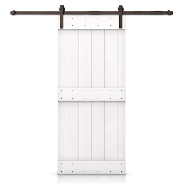40 in. x 80 in. Mid-Bar Series Solid Core White Assembly Required Wood Interior Sliding Barn Door with Hardware Kit