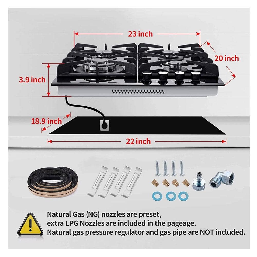 24-inch Black Tempered Glass 4-Burner Propane Gas Cooktop