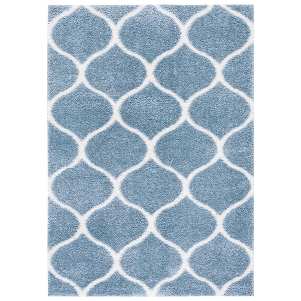 Tahoe Shag 5 ft. x 7 ft. Blue/White Trellis Modern Area Rug